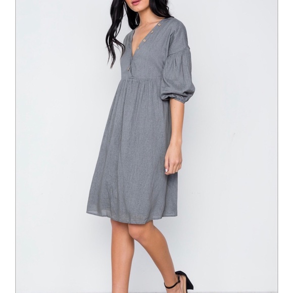 Gray Button-Down Midi Dress - Picture 4 of 8